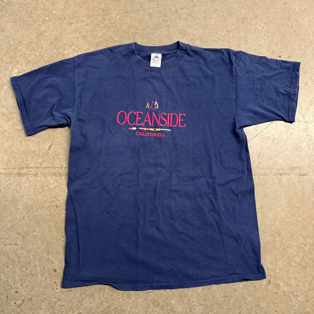 Vintage H.L. Miller Oceanside California Embroidered T-Shirt Navy Blue XL USA